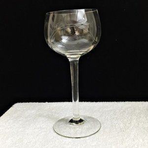Antique Wine Goblet Stemware Clear Crystal Etched Pattern Round Bowl 1930s 1940s